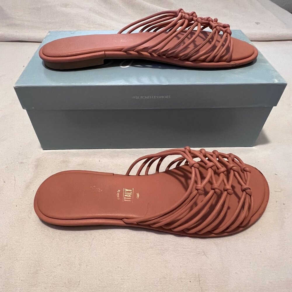 Seychelles-Lulus Size 9 Coral Leather Knotted Strap Slip-On Sandals Comfort - Picture 3 of 16